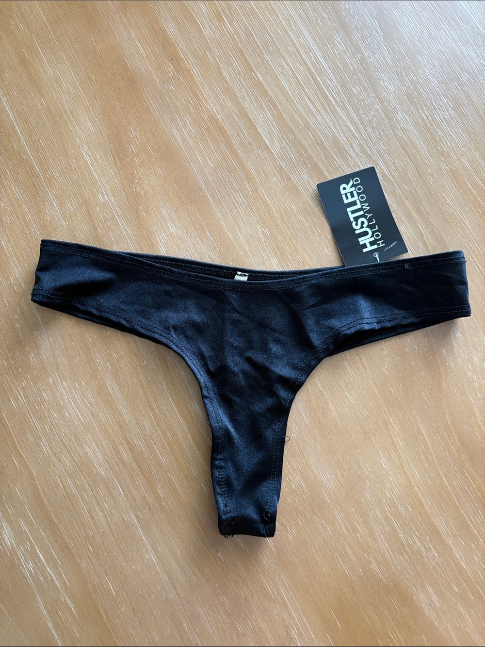 Hustler Hollywood Black Satin Cheeky Thong